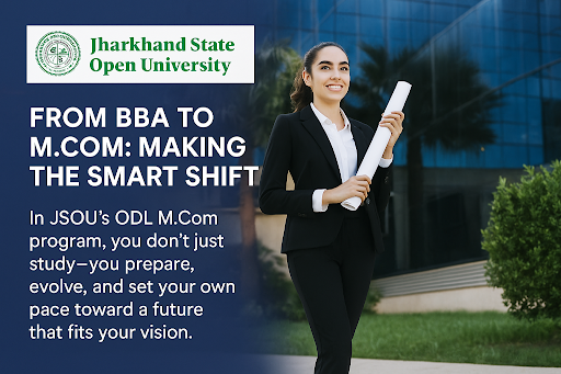 JSOU Work-Integrated BBA Program infographic explaining career options after 12th commerce